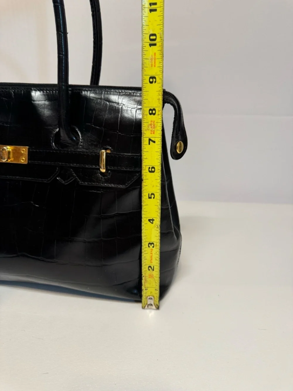 Aigner Black Croc Embossed Satchel Handbag Gold Hardware